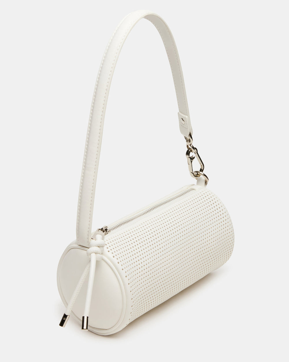 PRIYA Perforated Bag White Mini Barrel Shoulder Handbag | Steve Madden online