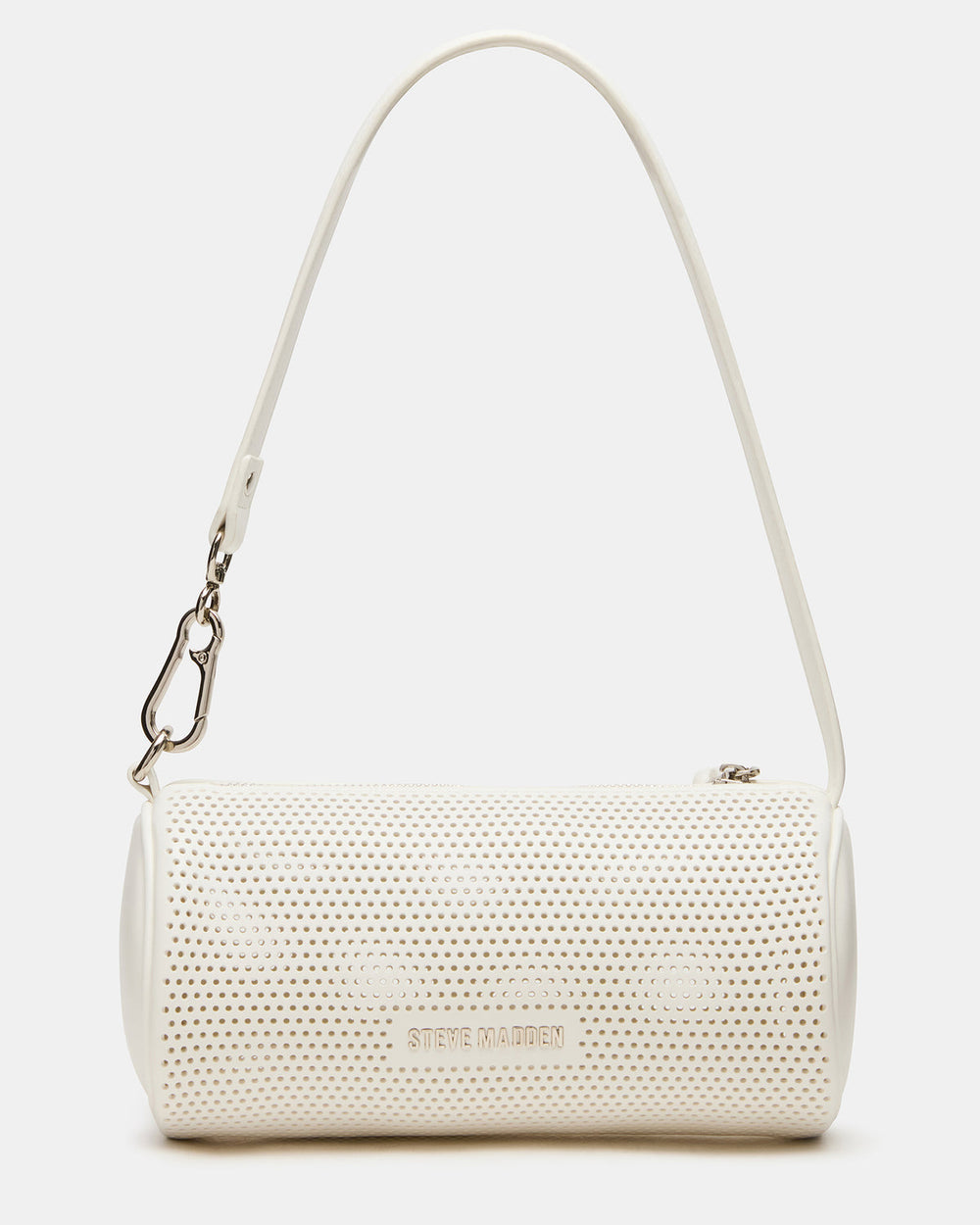 PRIYA Perforated Bag White Mini Barrel Shoulder Handbag | Steve Madden online