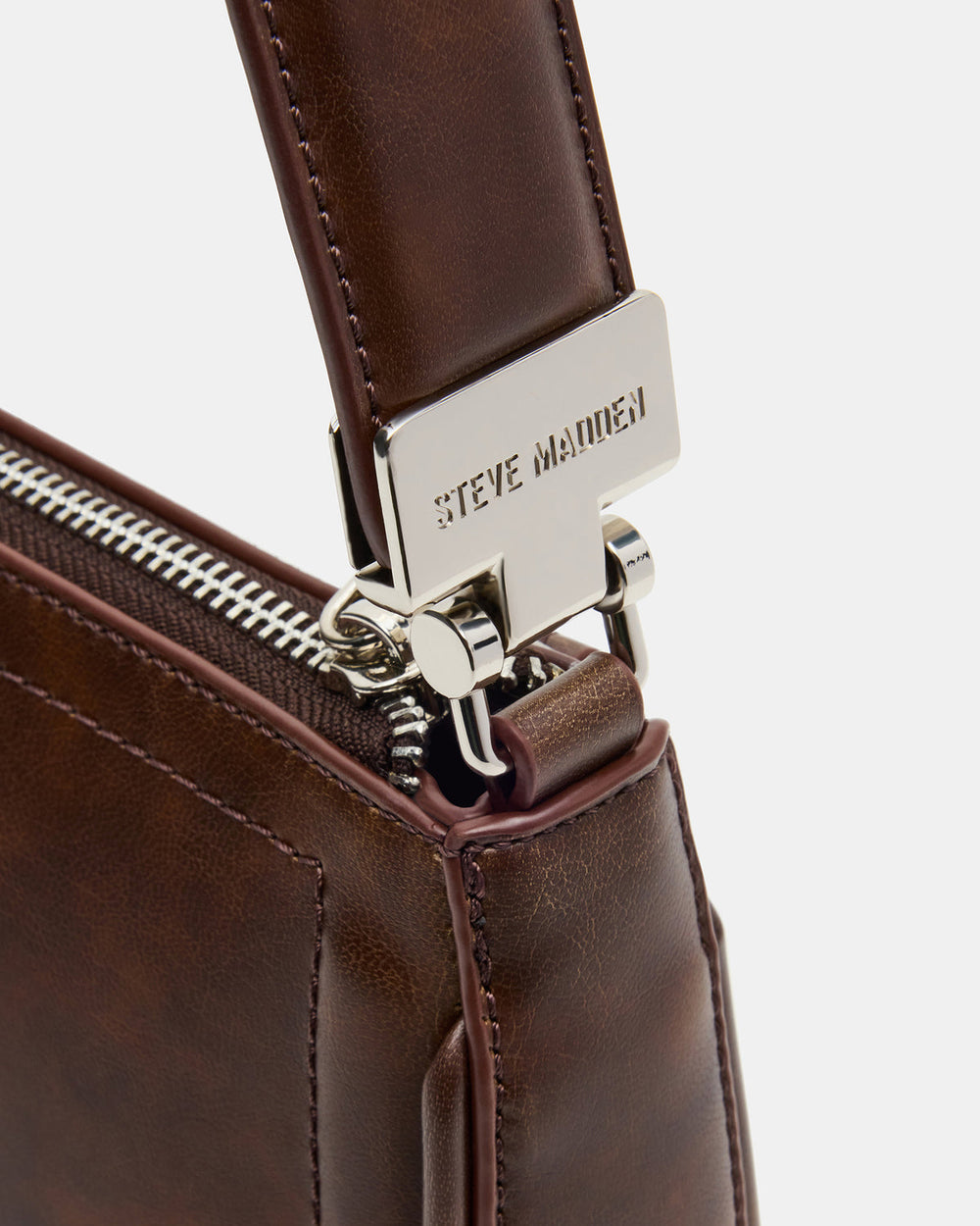 ANGEL Bag Brown Distressed Top-Zipper Structured Shoulder Strap Handbag | Steve Madden US