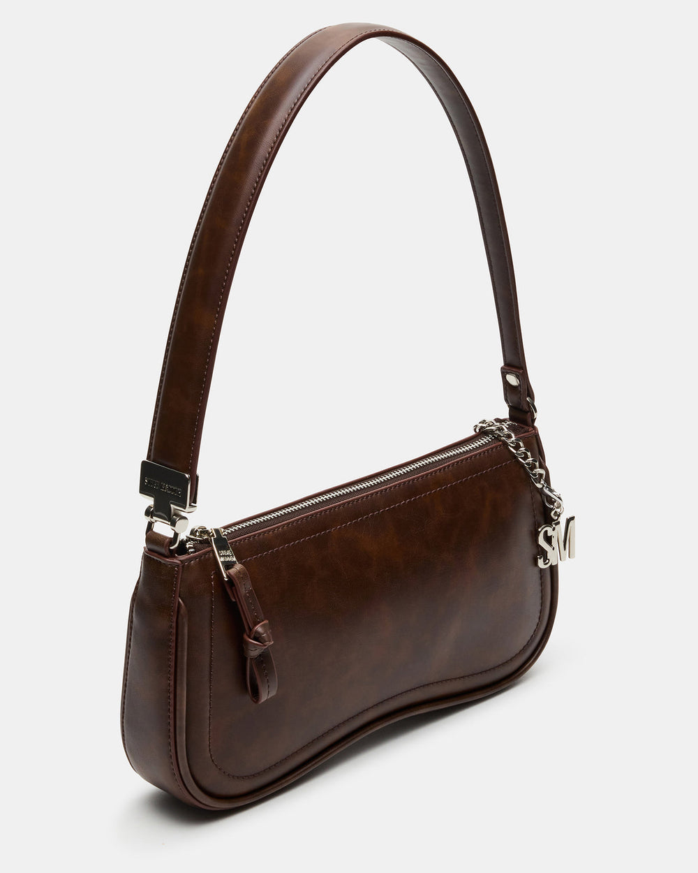 ANGEL Bag Brown Distressed Top-Zipper Structured Shoulder Strap Handbag | Steve Madden US