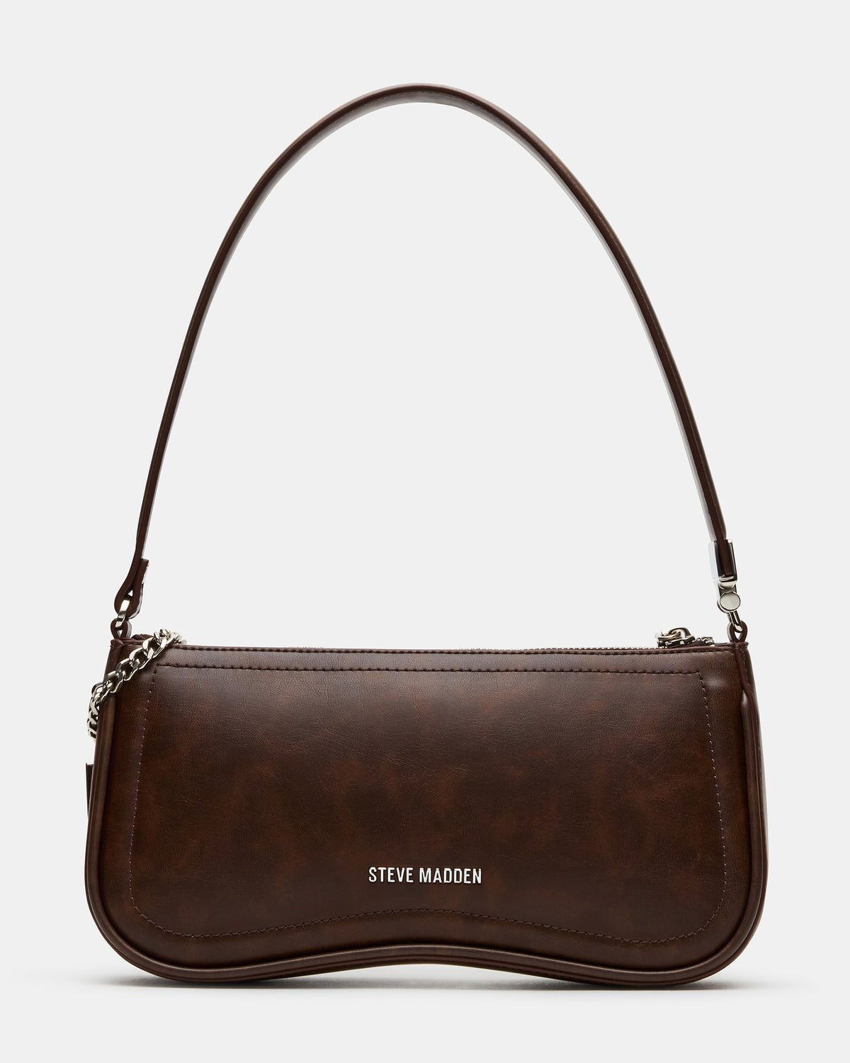 ANGEL Bag Brown Distressed Top-Zipper Structured Shoulder Strap Handbag | Steve Madden US