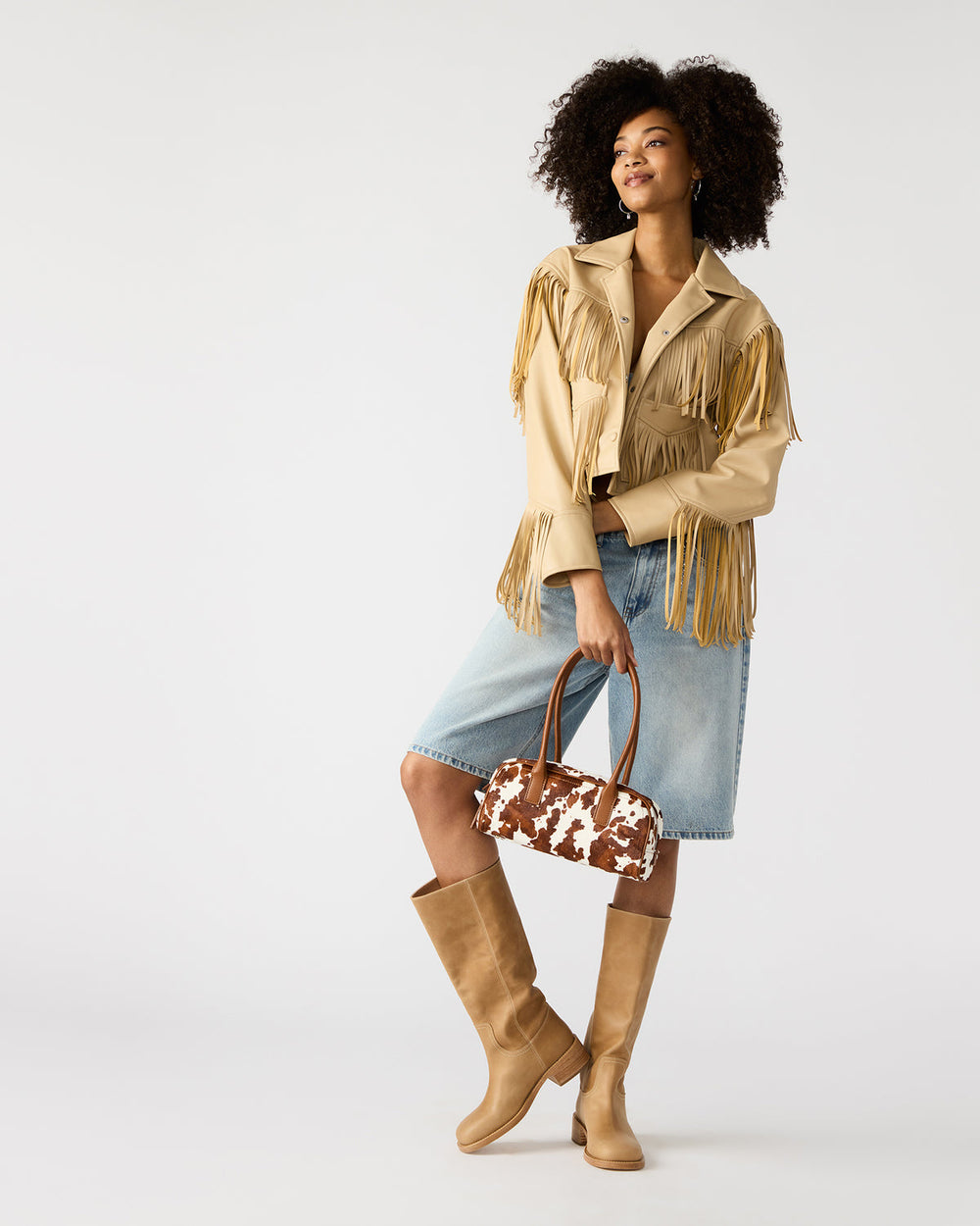 ANISE Bag Brown Cow Print Elongated Shoulder Strap Handbag | Steve Madden near me