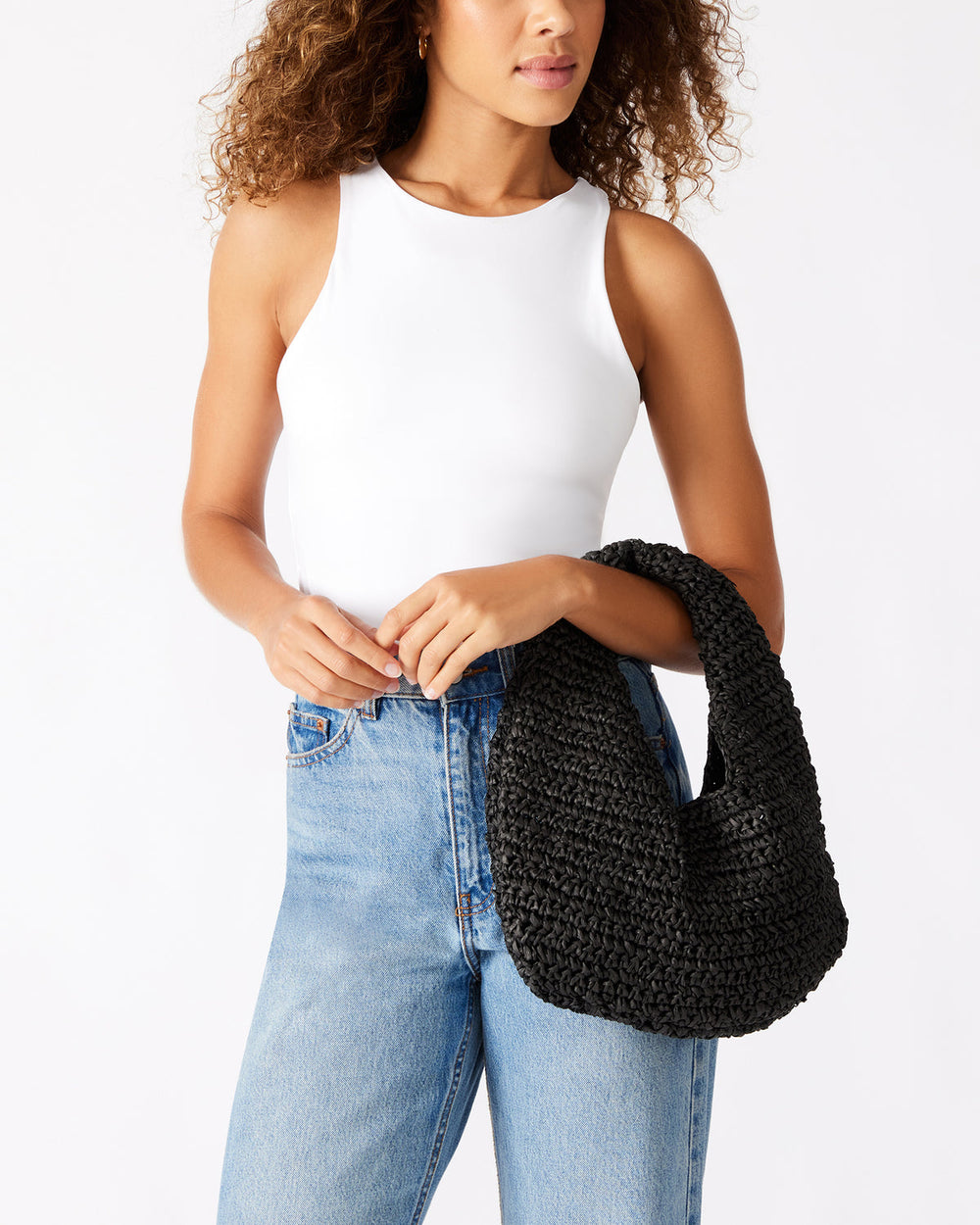 DAENRYS Black Women's Crescent Shaped Straw Shoulder Bag | Steve Madden near me