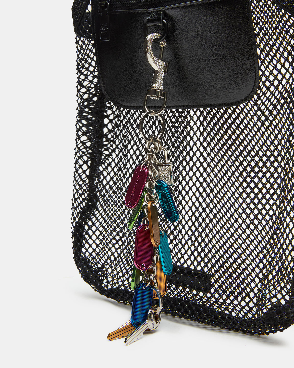 MAKIA Black Women's Crystal Rhinestone Shoulder Strap Net Tote Handbag | Steve Madden online