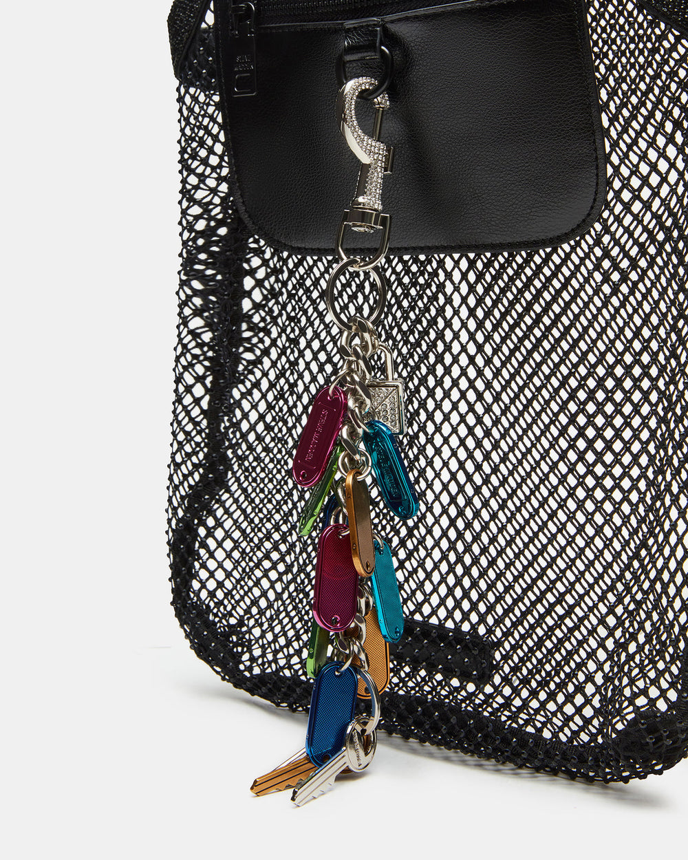 MAKIA Black Women's Crystal Rhinestone Shoulder Strap Net Tote Handbag | Steve Madden online