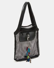 MAKIA Black Women's Crystal Rhinestone Shoulder Strap Net Tote Handbag | Steve Madden online