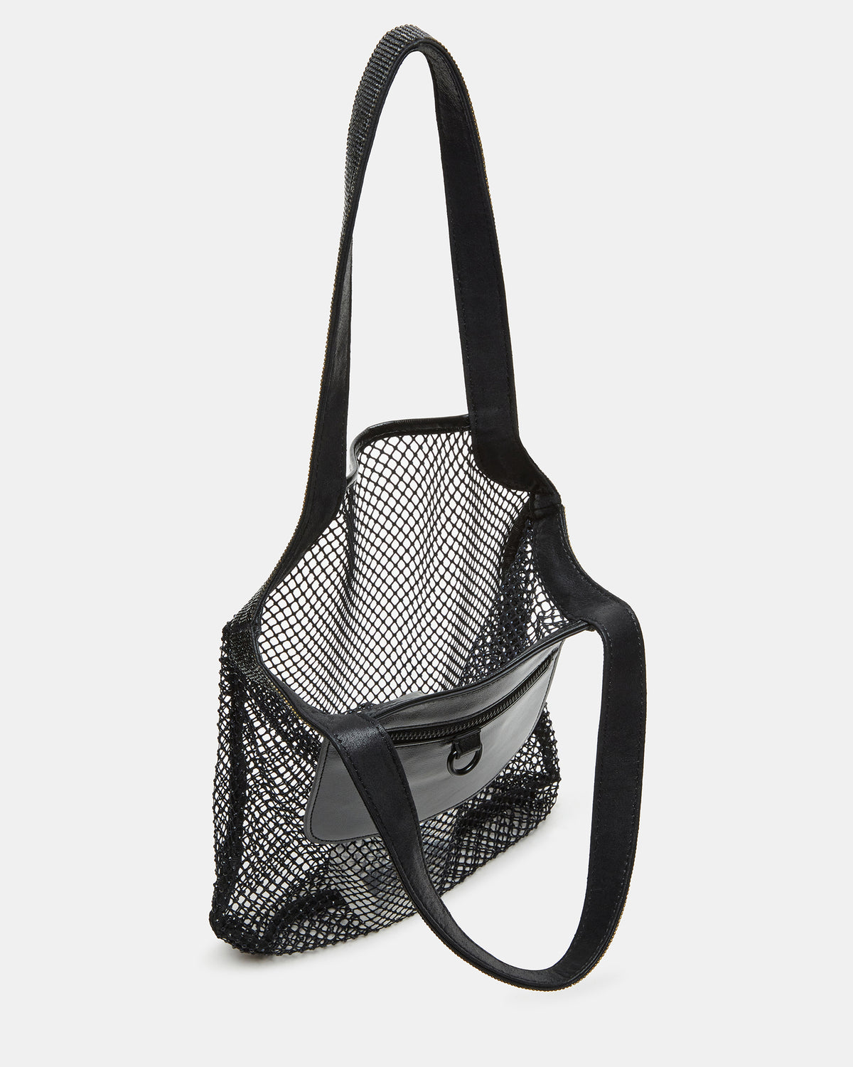 MAKIA Black Women's Crystal Rhinestone Shoulder Strap Net Tote Handbag | Steve Madden online