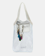 MAKIA White Women's Crystal Rhinestone Shoulder Strap Net Tote Handbag | Steve Madden US