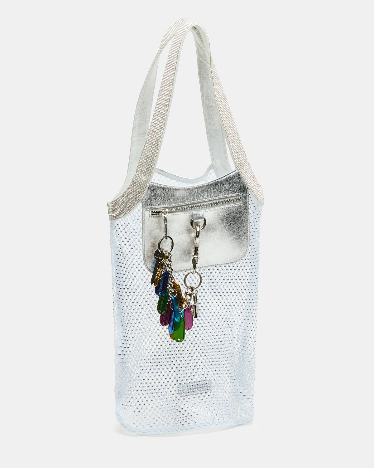 MAKIA White Women's Crystal Rhinestone Shoulder Strap Net Tote Handbag | Steve Madden US