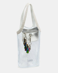 MAKIA White Women's Crystal Rhinestone Shoulder Strap Net Tote Handbag | Steve Madden US