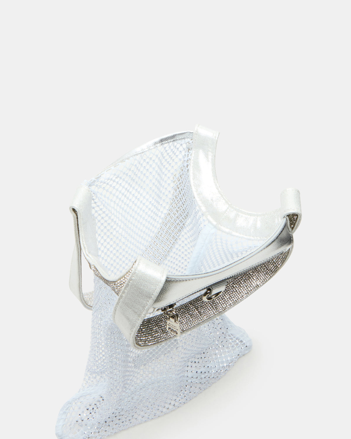 MAKIA White Women's Crystal Rhinestone Shoulder Strap Net Tote Handbag | Steve Madden US