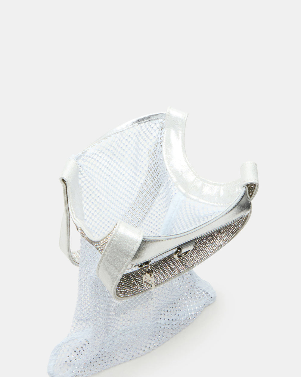 MAKIA White Women's Crystal Rhinestone Shoulder Strap Net Tote Handbag | Steve Madden US