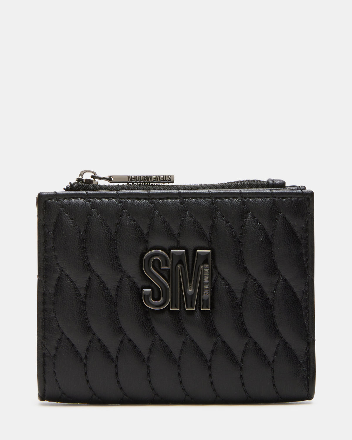 BAZAR Wallet Black Quilted Top-Zipper Button-Snap Mini Wallet | Steve Madden for Sale