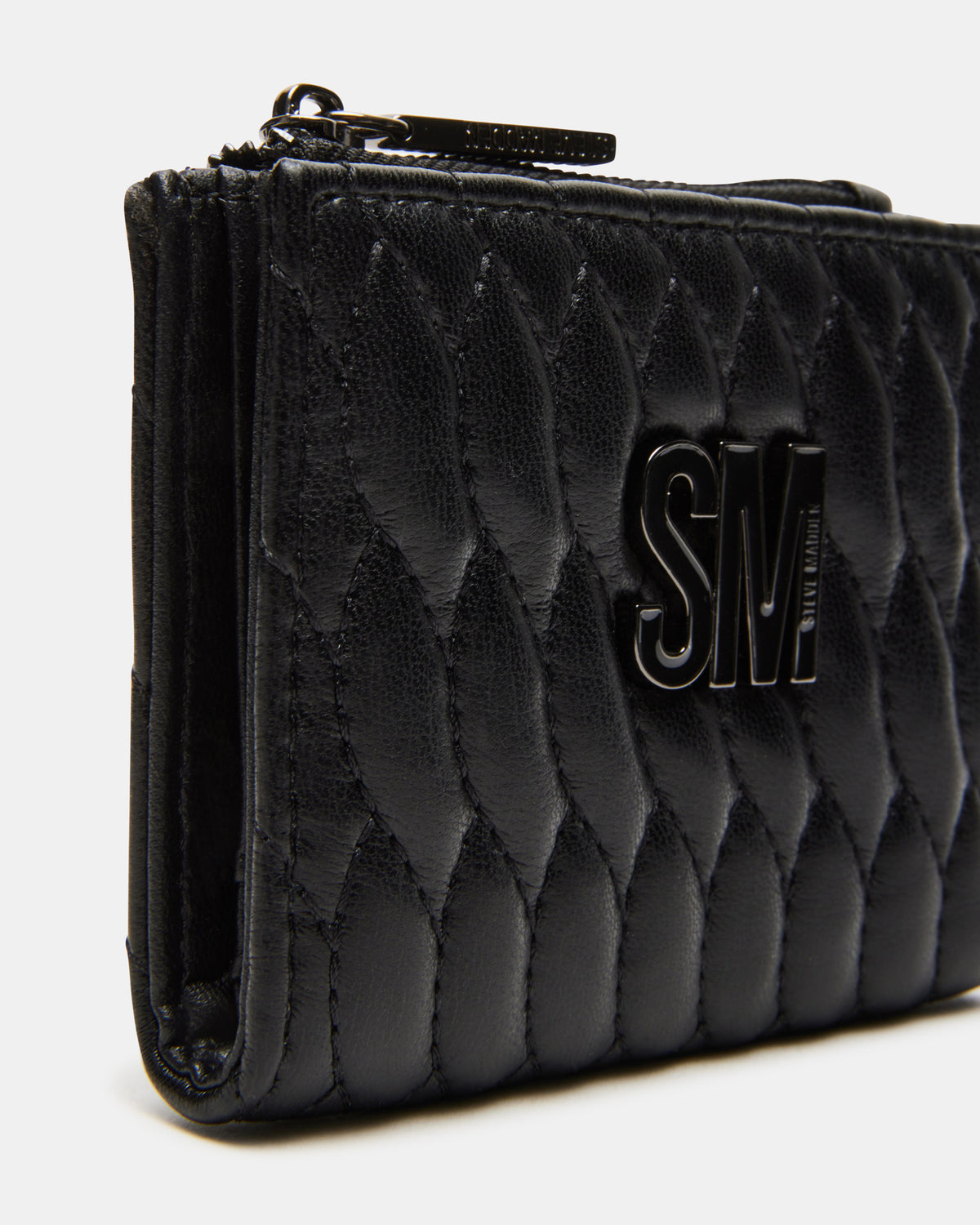 BAZAR Wallet Black Quilted Top-Zipper Button-Snap Mini Wallet | Steve Madden for Sale