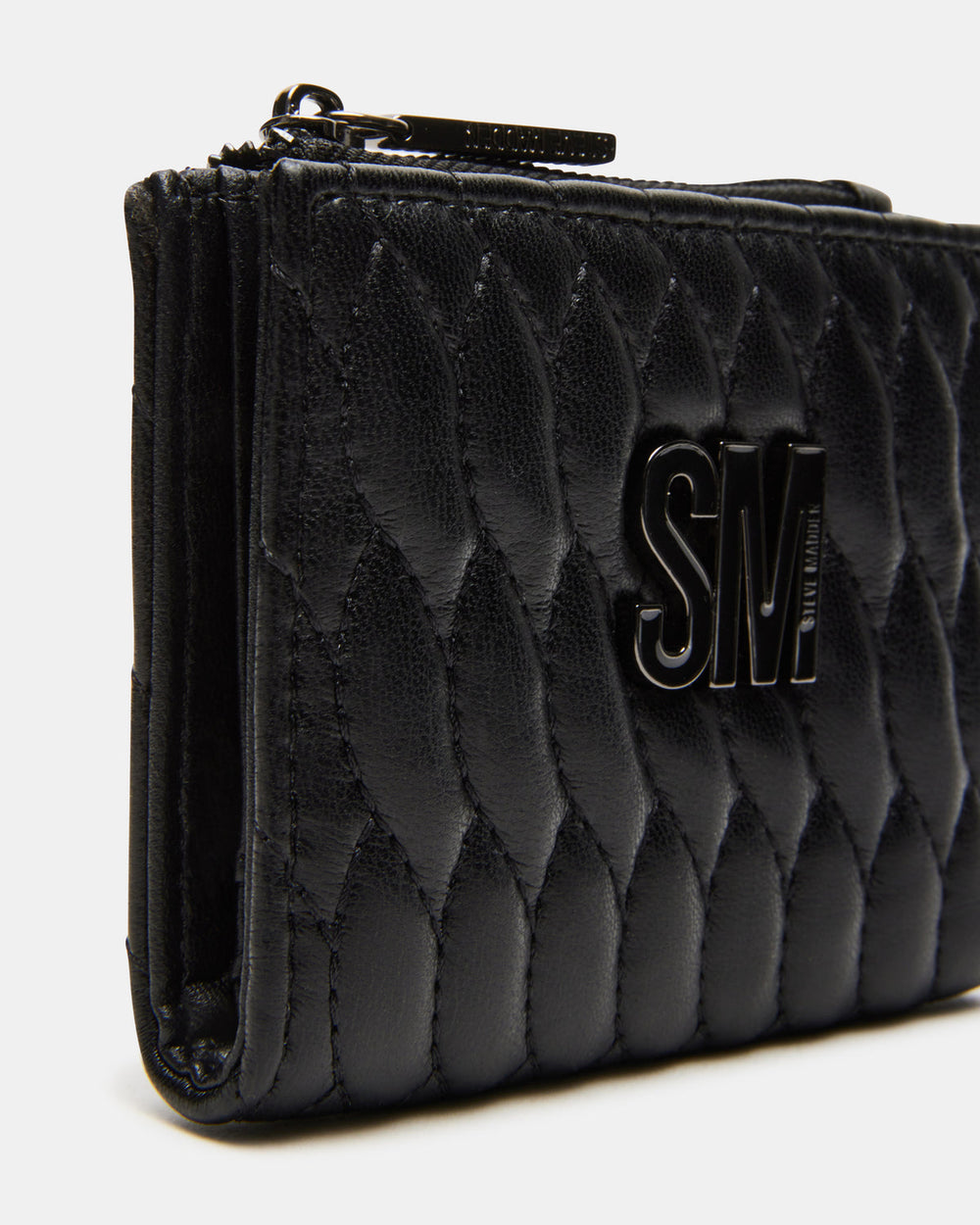 BAZAR Wallet Black Quilted Top-Zipper Button-Snap Mini Wallet | Steve Madden for Sale