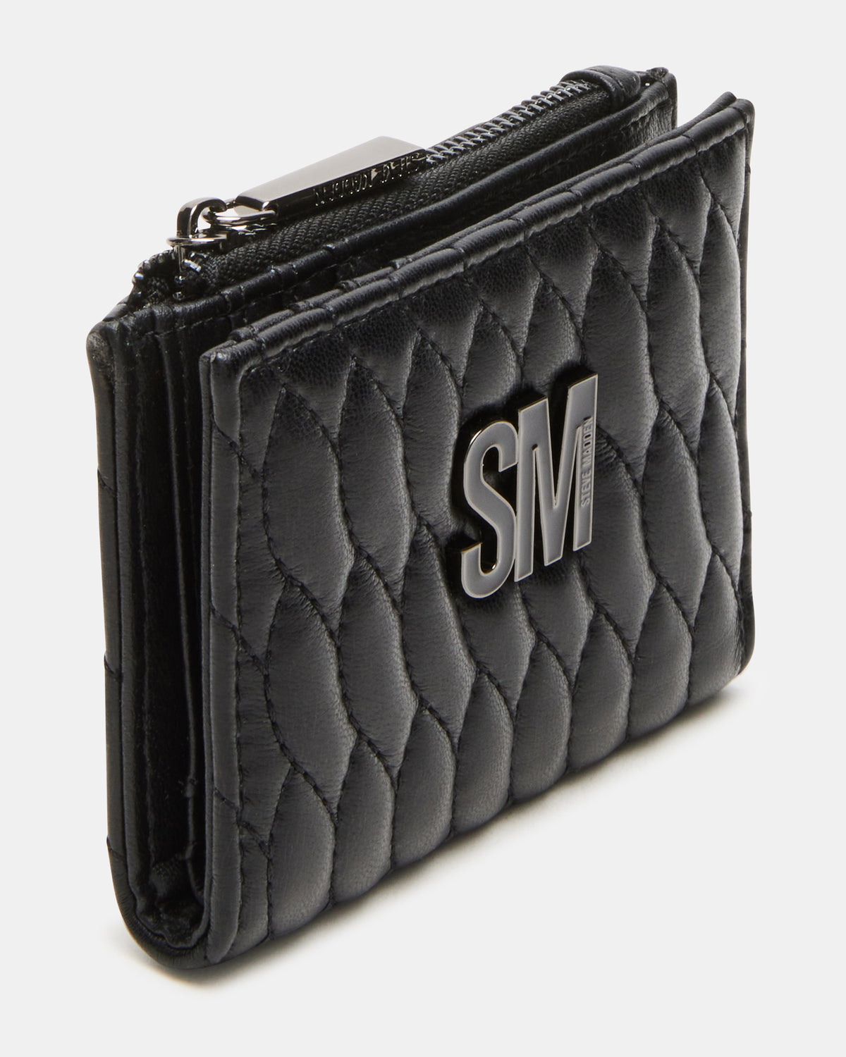 BAZAR Wallet Black Quilted Top-Zipper Button-Snap Mini Wallet | Steve Madden for Sale