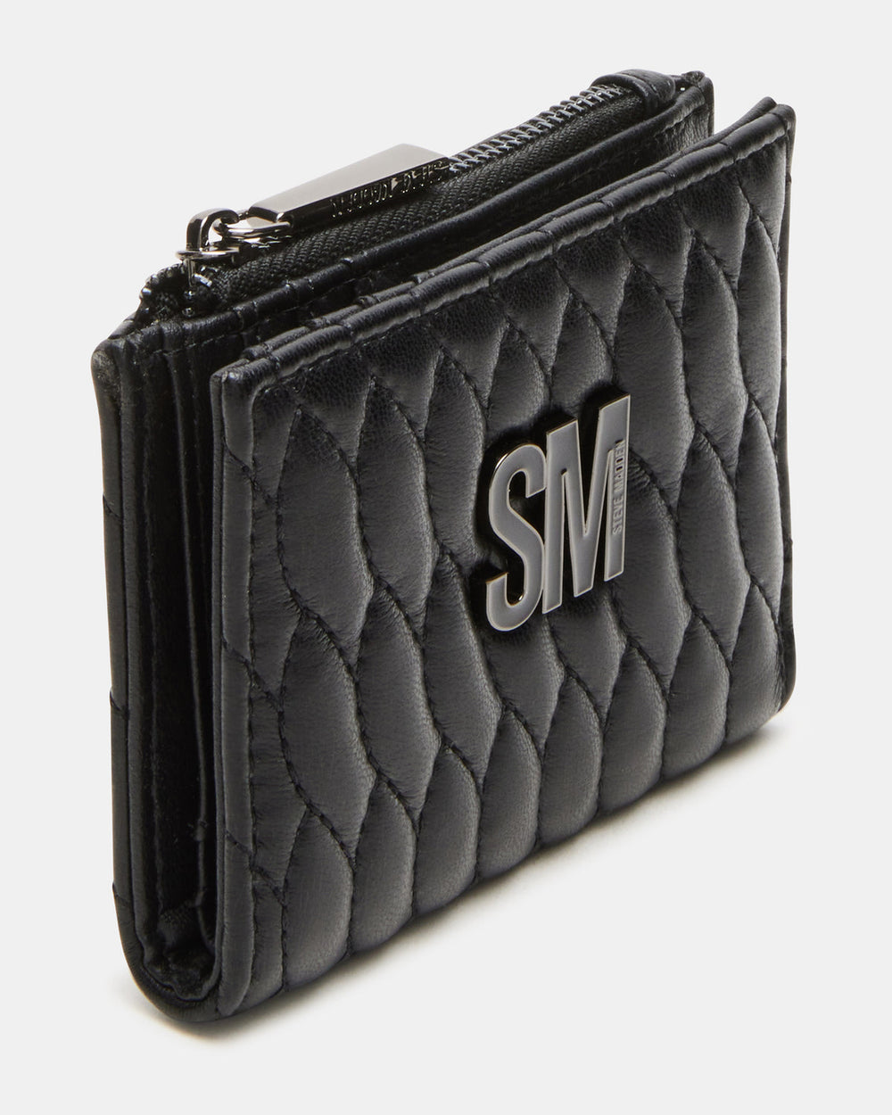 BAZAR Wallet Black Quilted Top-Zipper Button-Snap Mini Wallet | Steve Madden for Sale