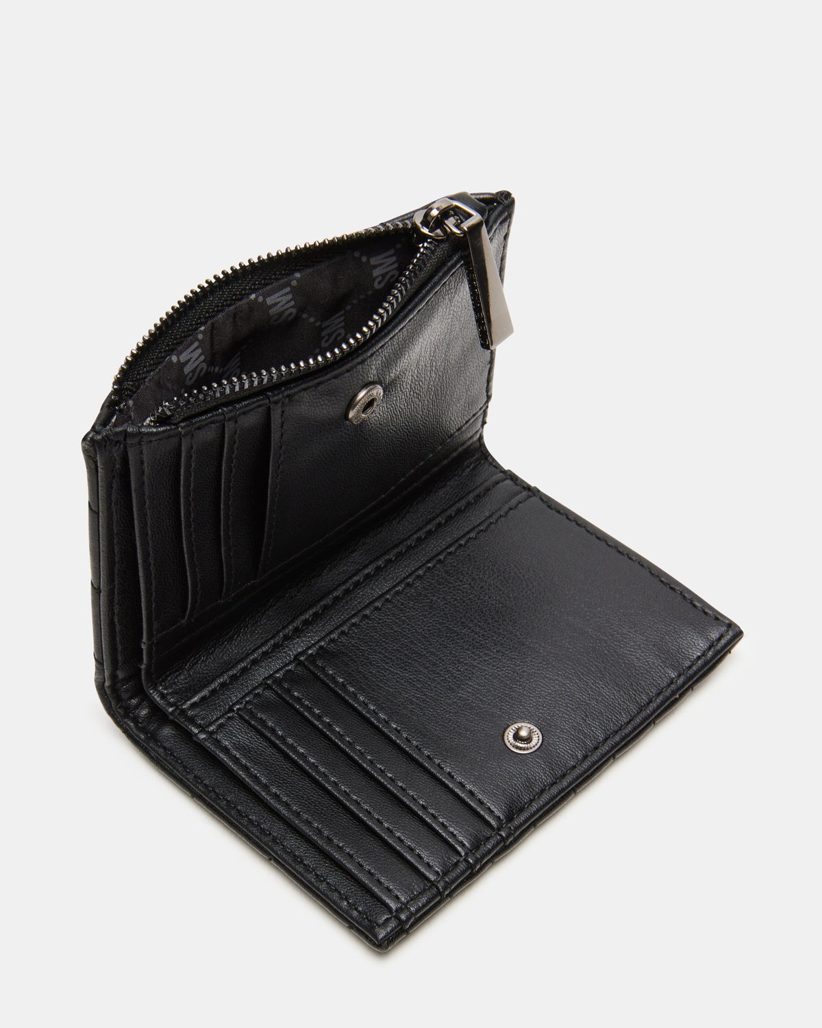 BAZAR Wallet Black Quilted Top-Zipper Button-Snap Mini Wallet | Steve Madden for Sale