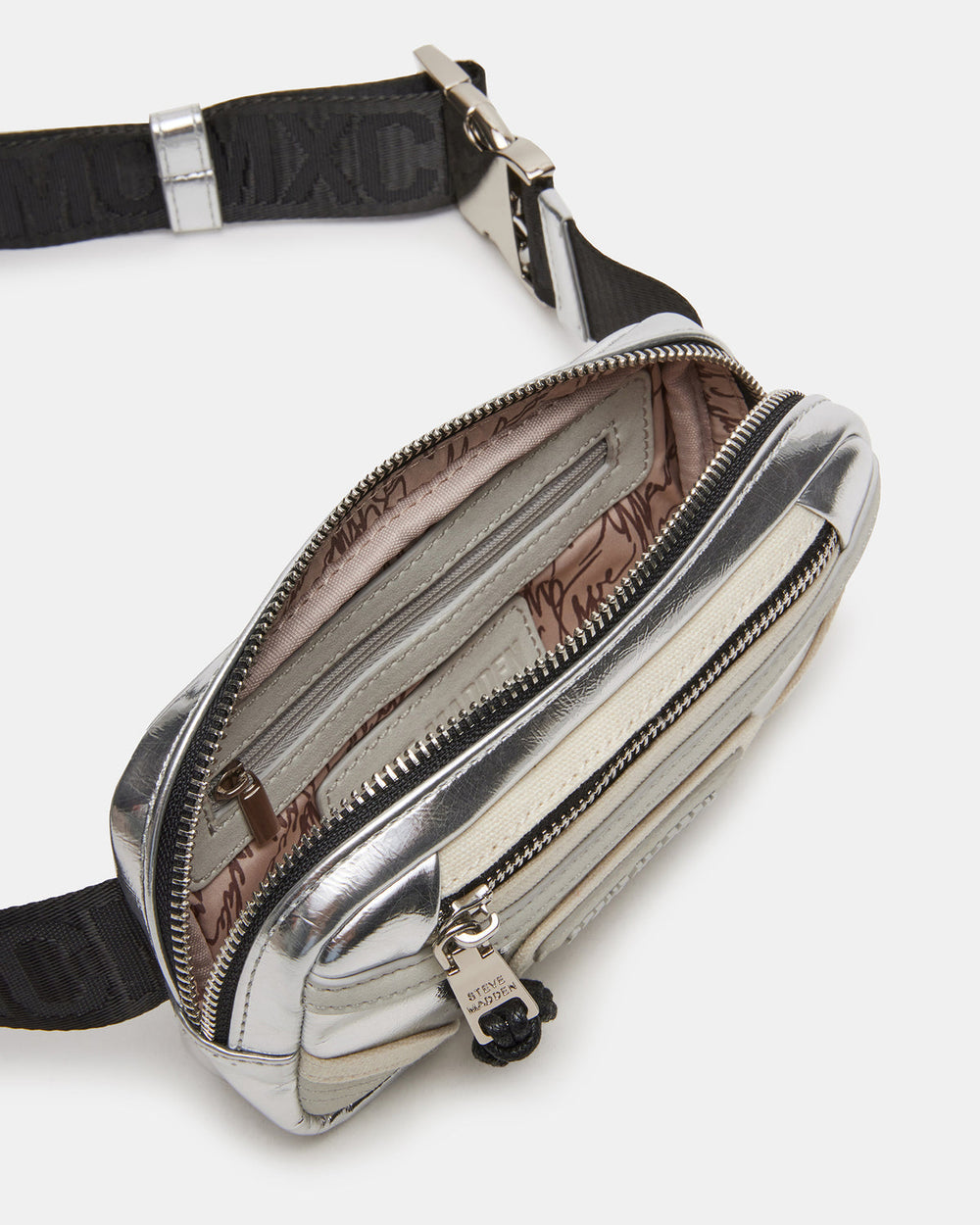 MADRIDD Belt Bag Silver | Women's Handbags | Steve Madden on Sale