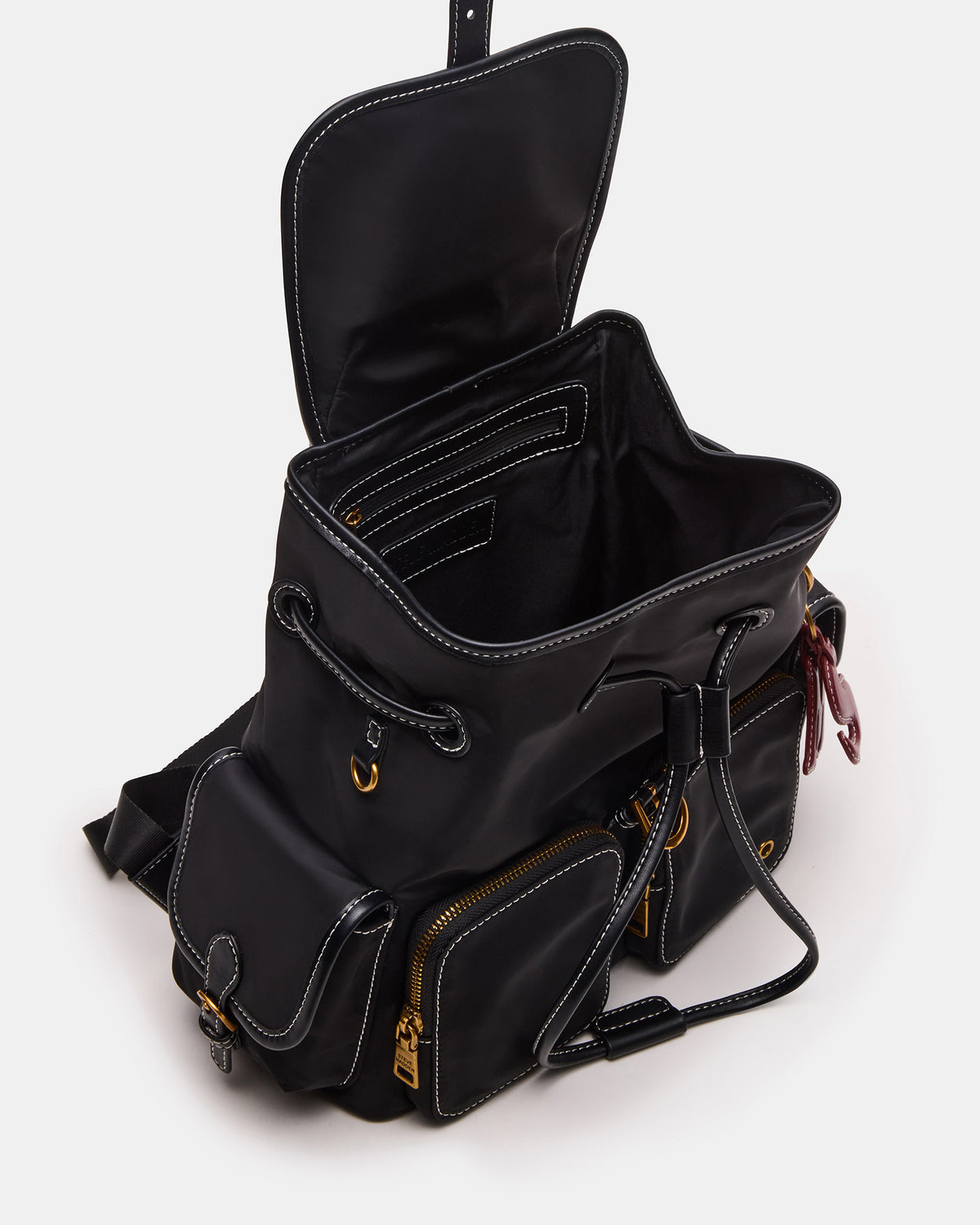 STUDIO Bag Black Nylon Cargo Pocket Drawstring Women's Backpack Handbag | Steve Madden near me