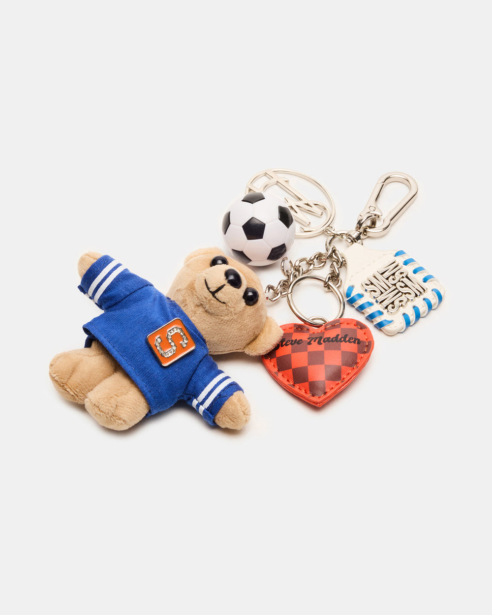 GOAL BAG CHARM Blue Multi Stuffed Bear Attachable Bag Charm | Steve Madden on Sale
