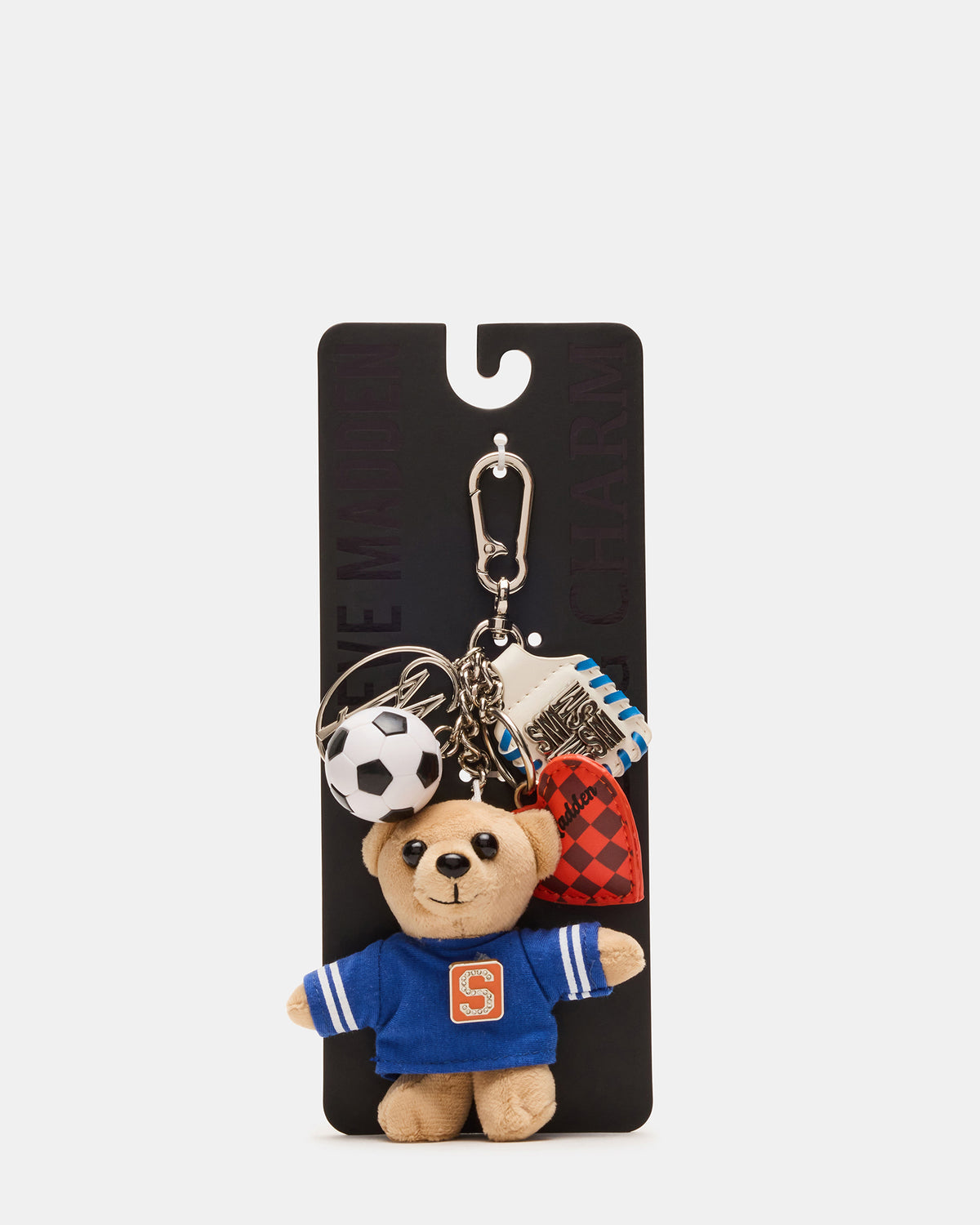 GOAL BAG CHARM Blue Multi Stuffed Bear Attachable Bag Charm | Steve Madden on Sale