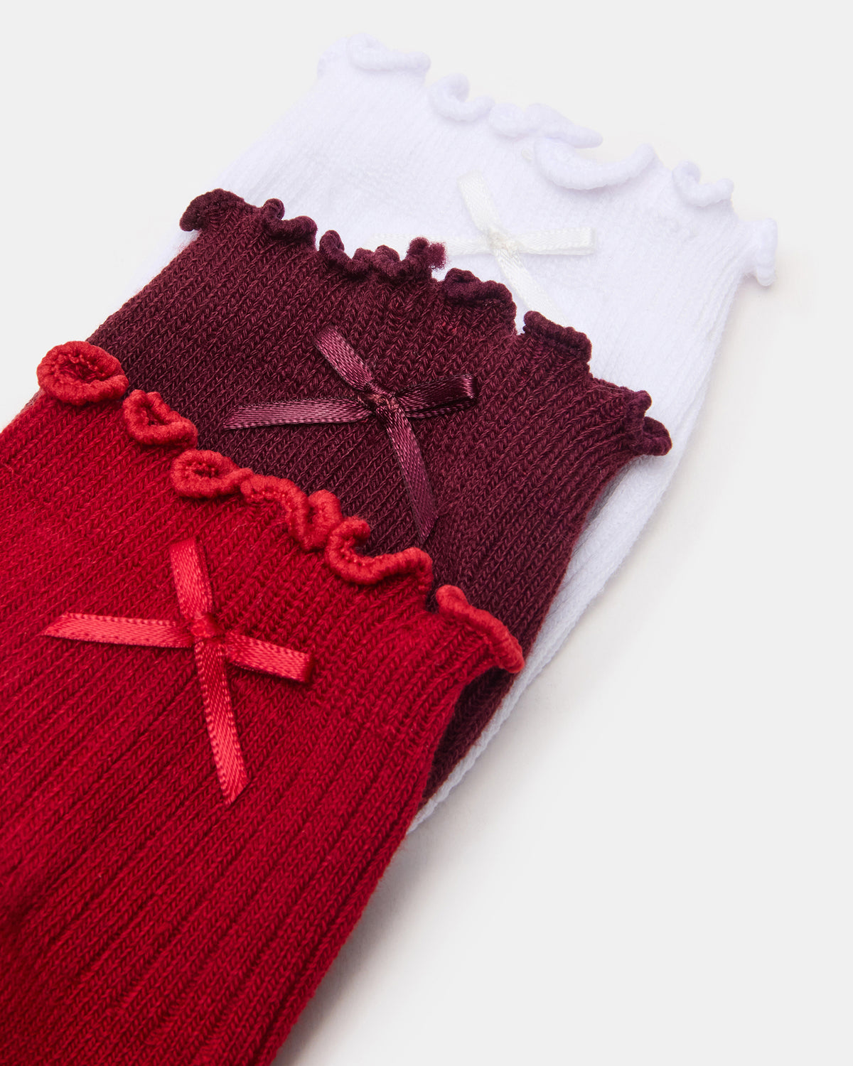 3 PACK MELODY LETTUCE EDGE BOW SOCKS RED MULTI Women's Bow Anklet Socks | Steve Madden near me