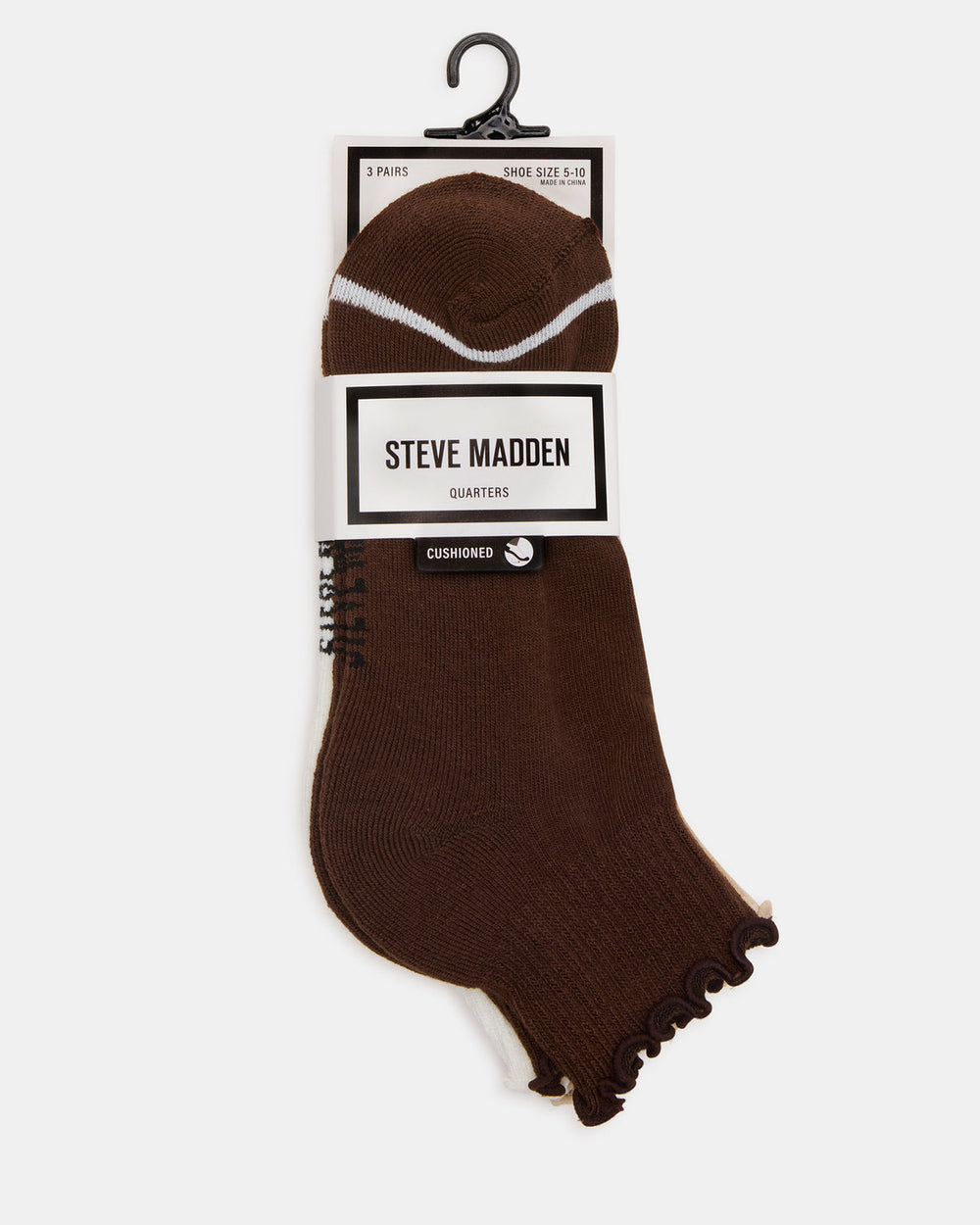 CHEER 3 PACK LETTUCE EDGE SOCKS Brown Women's Anklet Socks | Steve Madden discount