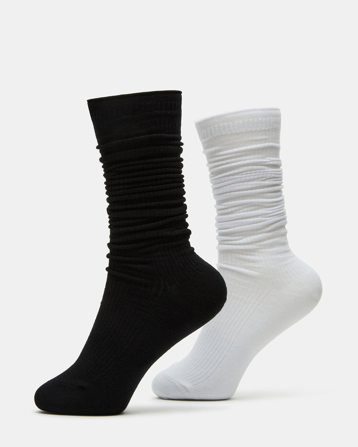 2 PACK SLOUCHY CREW SOCKS BLACK WHITE Scrunch Socks | Steve Madden US