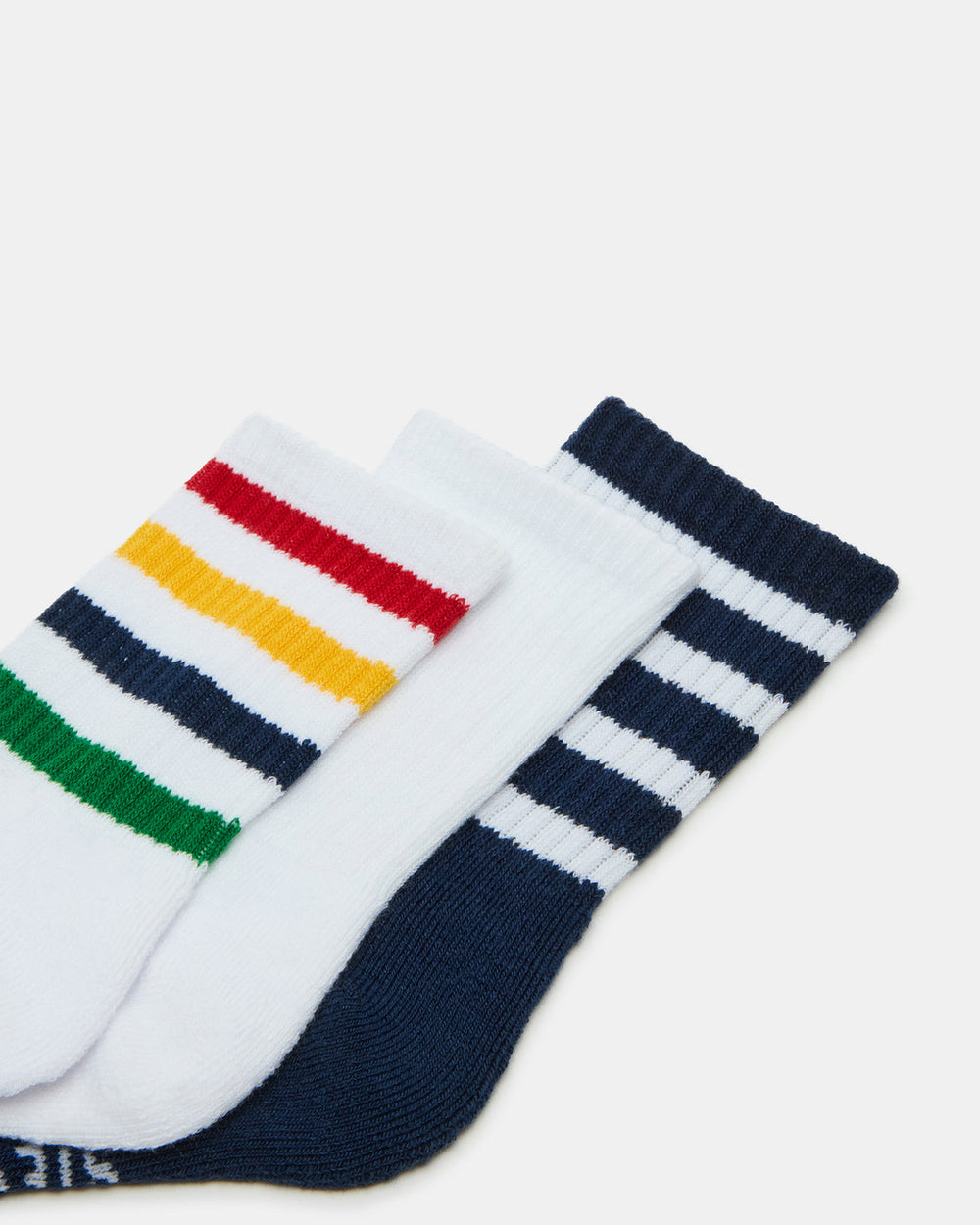 3 Pack Striped Crew Socks Women's White Multi | Steve Madden Sale