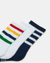 3 Pack Striped Crew Socks Women's White Multi | Steve Madden Sale
