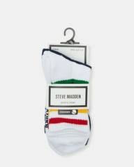 3 Pack Striped Crew Socks Women's White Multi | Steve Madden Sale