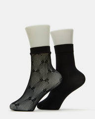 2 Pack Bow Fishnet Anklet Women's Lace Quarter Socks Black | Steve Madden for Sale