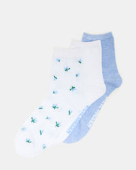 3 SPRING PACK FLOWER SOCKS WHITE MULTI | Steve Madden US