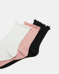 3 Pack Lettuce Edge Ribbed Women's Anklet Socks Multi | Steve Madden Sale