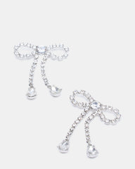 RHINESTONE BOW EARRINGS SILVER Women's Embellished Bow Post-Back Earrings | Steve Madden near me