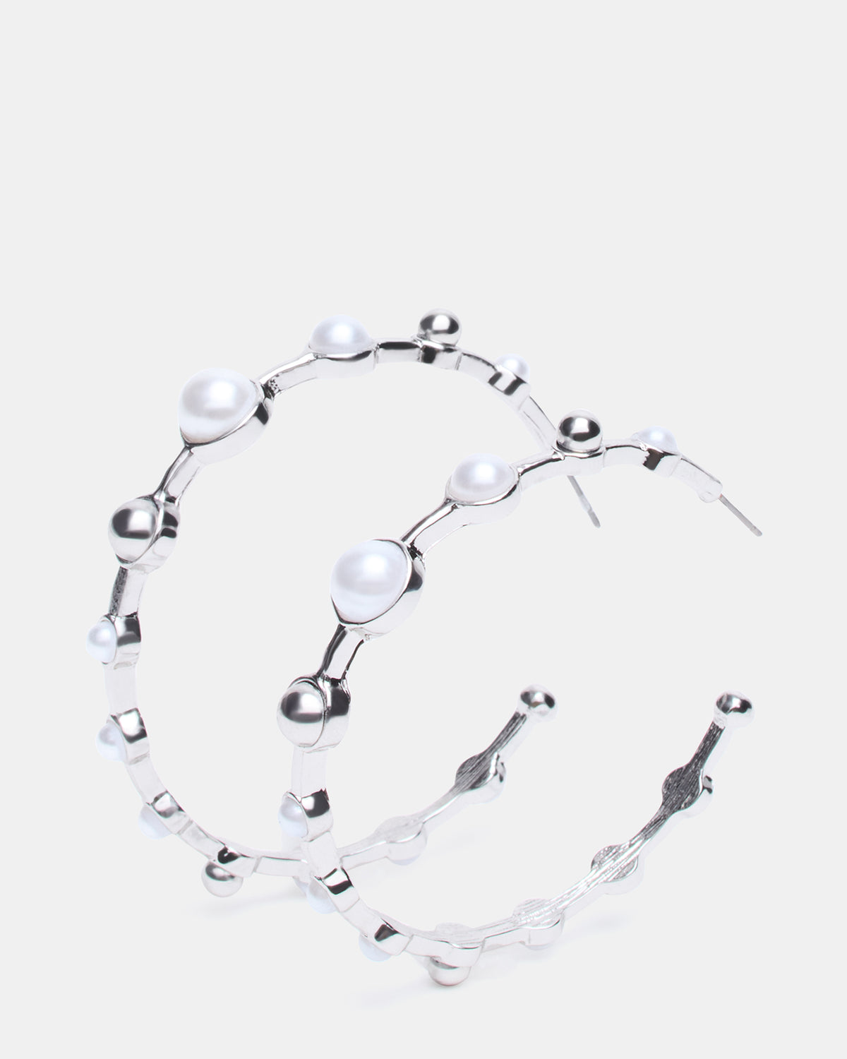 PEARL HOOP EARRINGS SILVER Women's Pearl Embellished Hoop Earrings | Steve Madden on Sale