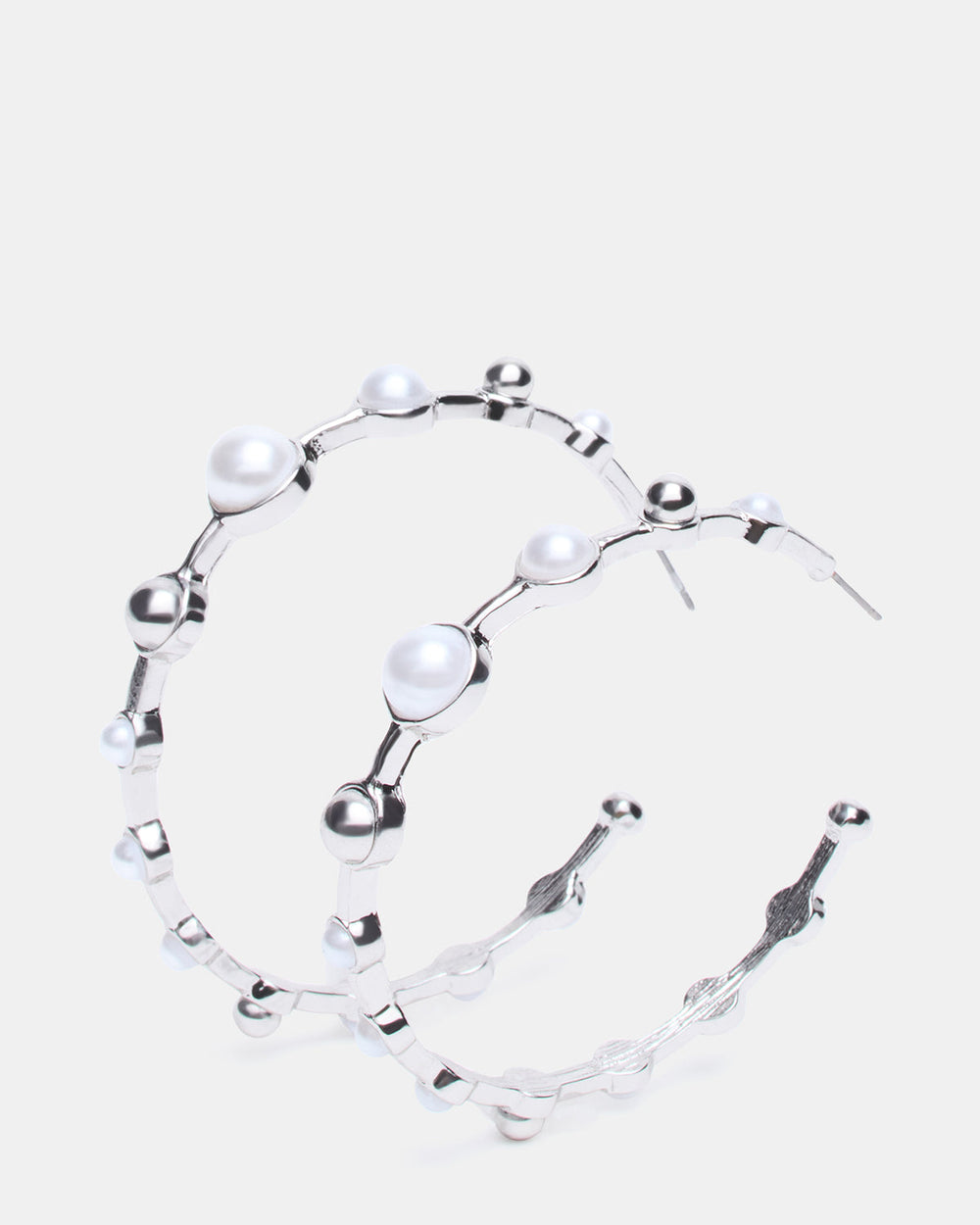 PEARL HOOP EARRINGS SILVER Women's Pearl Embellished Hoop Earrings | Steve Madden on Sale