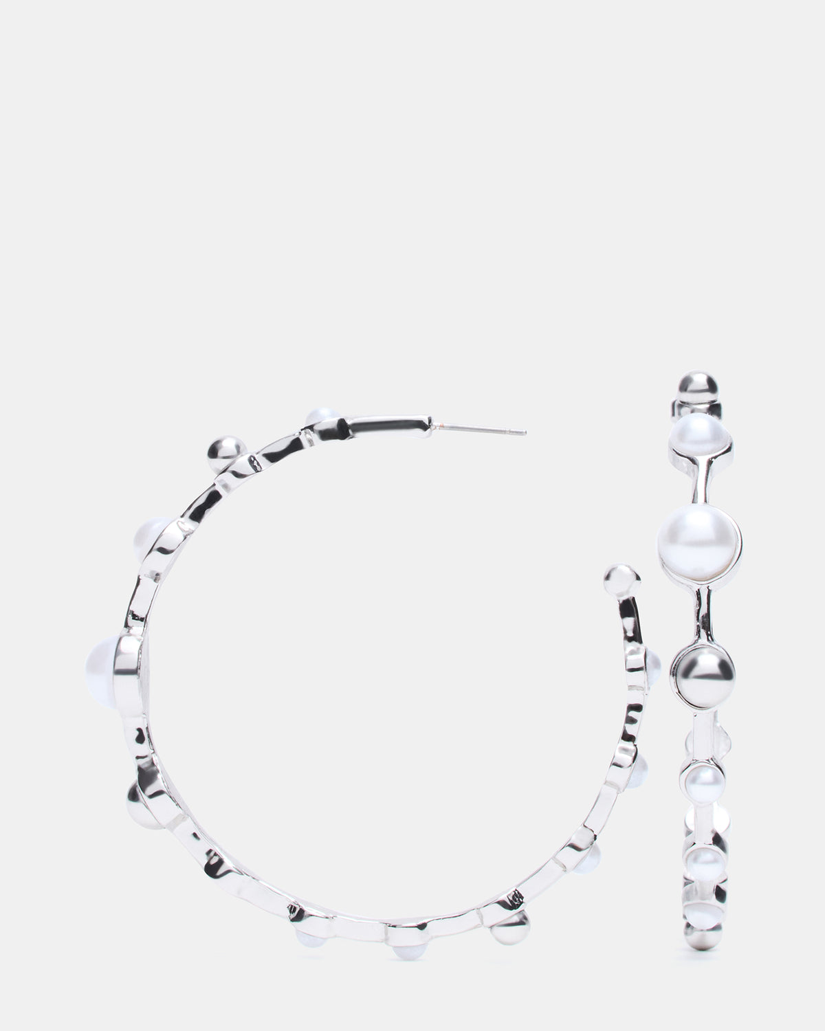 PEARL HOOP EARRINGS SILVER Women's Pearl Embellished Hoop Earrings | Steve Madden on Sale