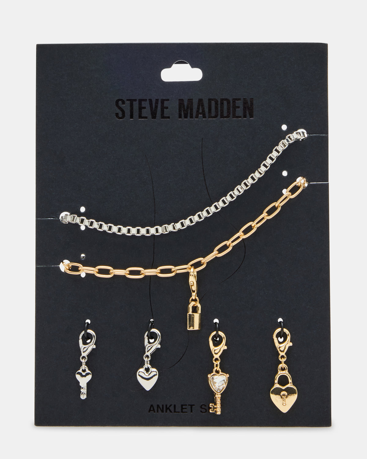 LOCK CHARM ANKLET SET Women's Lock Chain Multi Anklet Set | Steve Madden online