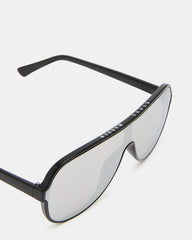 KERBIE Black Silver Flash Shield Sunglasses | Steve Madden Sale
