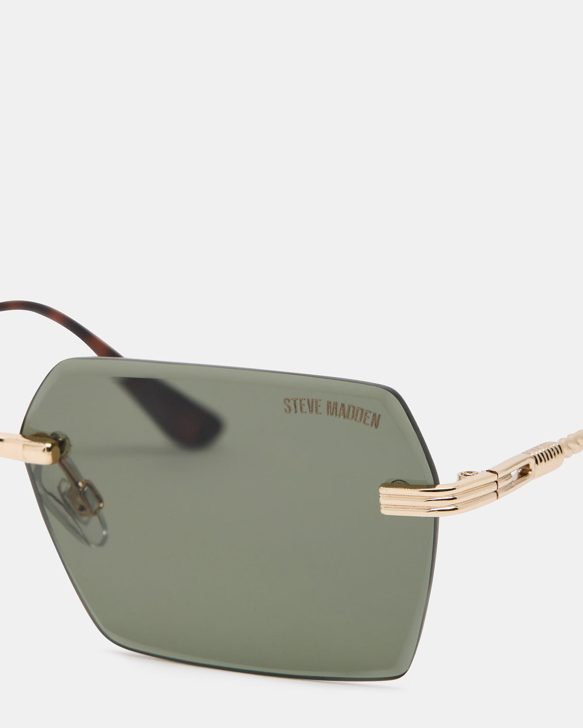 FINNIAN Gold Rectangle Green Solid Tortoise Sunglasses | Steve Madden for Sale
