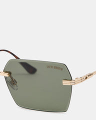FINNIAN Gold Rectangle Green Solid Tortoise Sunglasses | Steve Madden for Sale