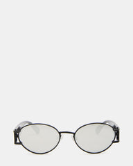 DUTTEN Black Frame Almond Solid Smoke Silver Flash Oval Sunglasses | Steve Madden discount