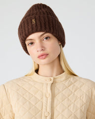 LOGO BEANIE Dark Brown Fuzzy RIbbed Knit Women's Beanie | Steve Madden US