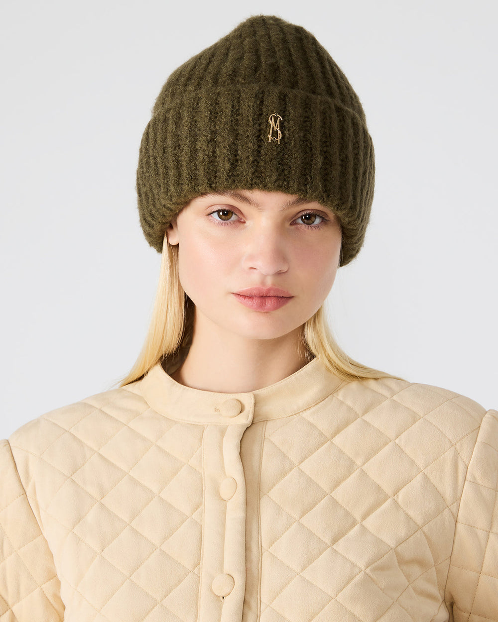 LOGO BEANIE Grape Leaf Fuzzy RIbbed Knit Women's Beanie | Steve Madden for Sale