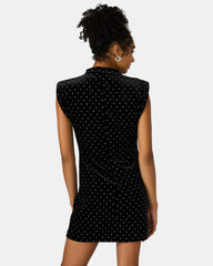 ASTORIA Black Rhinestone Embellished Velvet Shoulder Pads Bodycon Mini Women's Dress | Steve Madden for Sale