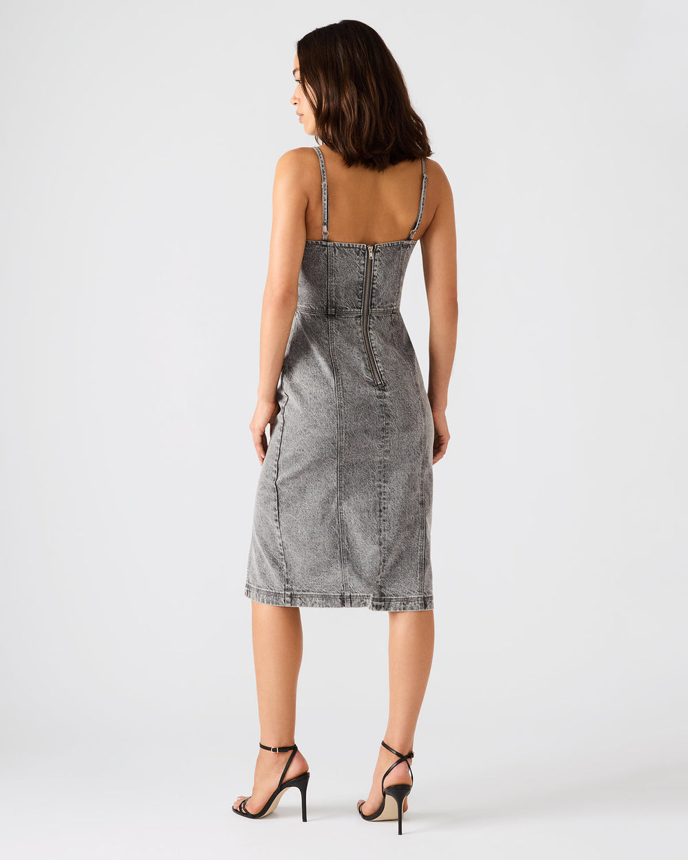 EMBELLISHED GISELLE Fog Denim Midi Women's Dress with Slit | Steve Madden on Sale