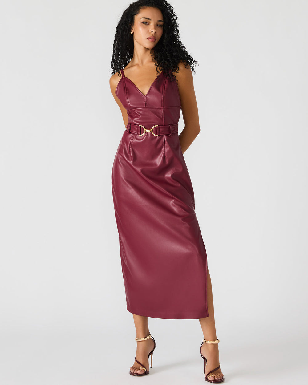 KAILEY Cordovan Faux Leather Sleeveless Midi Women's Dress | Steve Madden near me