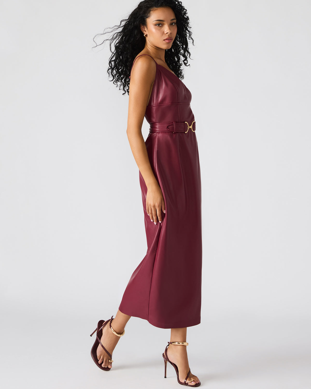 KAILEY Cordovan Faux Leather Sleeveless Midi Women's Dress | Steve Madden near me